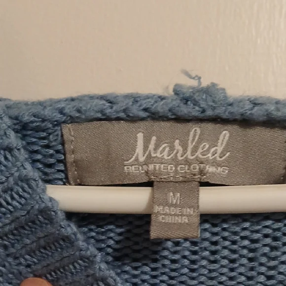 Marled Light Blue Anchor V-Neck Hooded Sweater - Picture 3 of 8